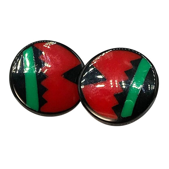 Cased Lucite Inlay Earrings, Vintage Resin with Abstract Modernist Design - Picture 3 of 3
